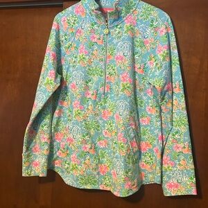 Lilly Pulitzer Blue and Pink 1/4 Zip Pullover